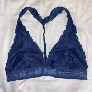 DONATED Victorias Secret PINK Blue Lacy Halter Bralette Size M